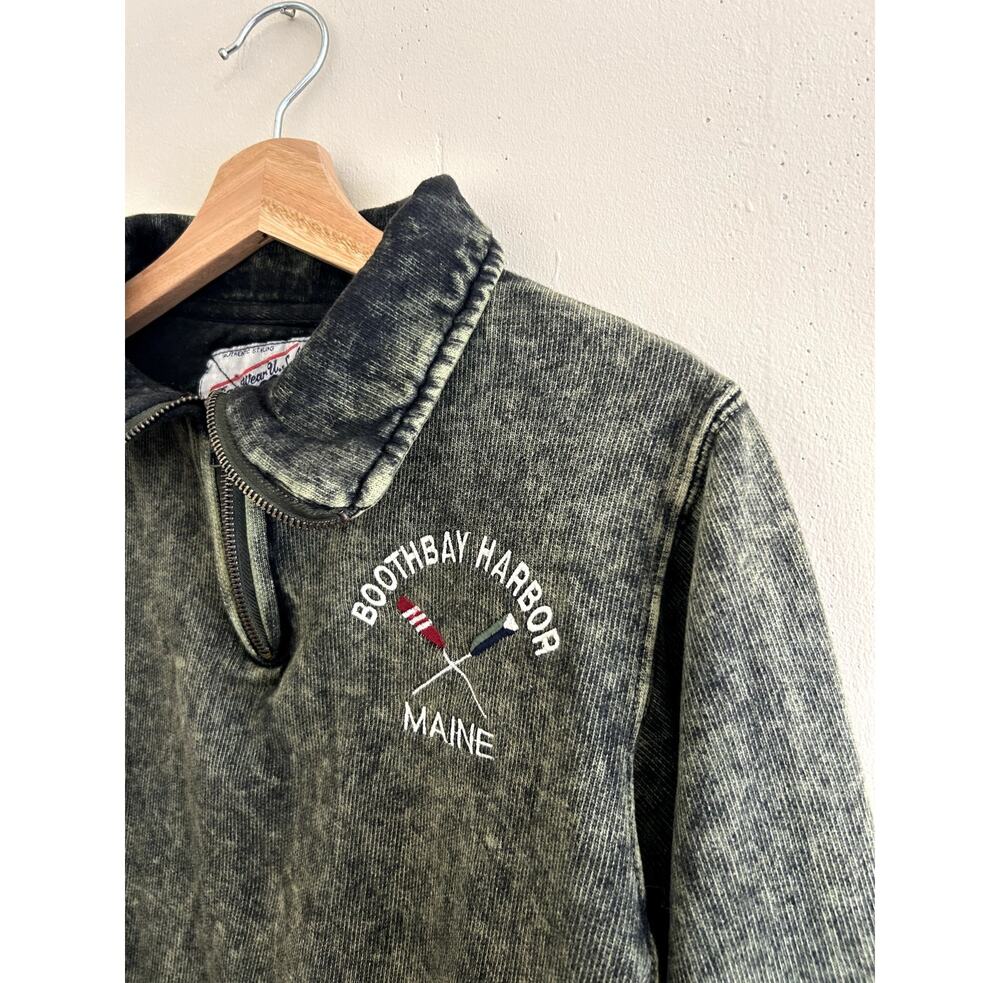 Vintage style Acid Wash Boothbay Harbor Maine Embroidered Quarterzip Sweatshirt